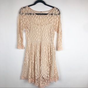 Free People Lace Overlay Leaf Pattern Dress Boho